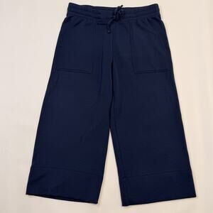 Quince Sweatpants Womens Medium Blue Wide Leg Crop Fleece Drawstring Pockets